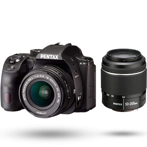 PENTAX K-70 ダブルズームレンズキット(DAL18-50mm+50-200mm) ブラック 海外モデル デジタル一眼レフカメラ 超高感度・高画質 2424万画素 アウトドアに最適 ボディ内手振れ補正 明るく見やすい視野率100%光学ファインダー 日本語取説付属 16296