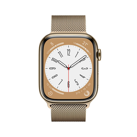 Apple Watch Series 8 智能手表(GPS+蜂窝版) 45mm 金色不锈钢表壳 金色米兰尼斯表带多彩表盘 大尺寸视网膜显示屏 健康监测 运动健身好帮手